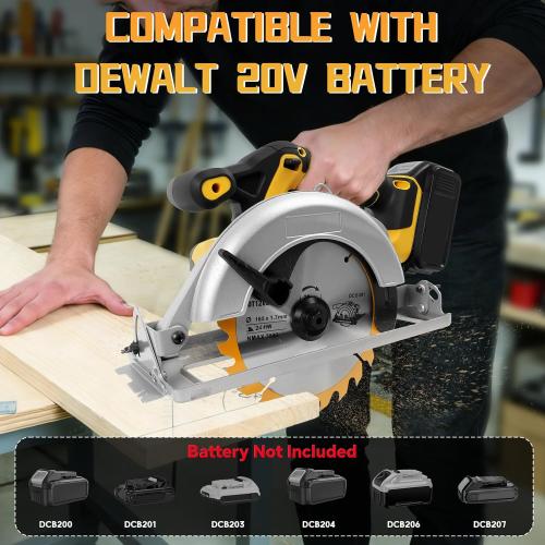 Cordless Circular Saw for Dewalt 20V Battery, 6-1/2 Inch Brushless Circular Saw, 0-45°Cutting Bevel,Max Cutting Depth 1.6 for Wood, Soft Metal, Plastic(No battery)