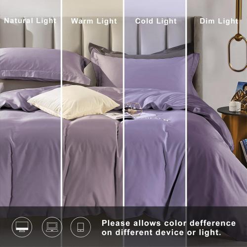 MILDLY 100% Long-Staple Cotton Sateen Luxury Duvet Cover Set Purple