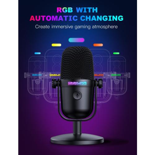 Gaming Microphone with Noise Cancellation & Mute Button, USB Condenser Mic for Streaming/Recording, Ultra-Compact Design, Compatible with PC/Mac/PS4/PS5, Podcast/YouTube/Twitch/Discord (Black)