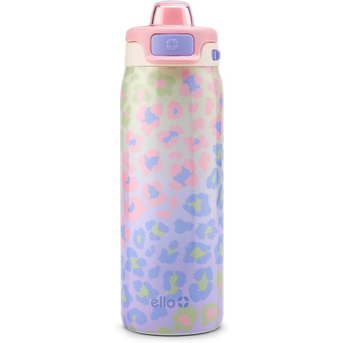 Ello Kids Pop & Fill 18oz Stainless Water Bottle, Sip or Chug, Cheetah