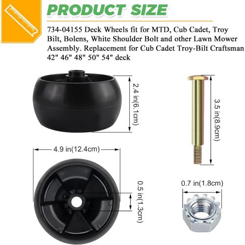 2026 Upgraded 734-04155 Deck Wheel Kit for Cub Cadet Craftsman MTD 734-04155 Troy Bilt 938-3056 Toro 112-0677 Cub Cadet Parts, 2 Pack 5 Mower Deck Wheels Kit with Bolts & Locknuts by Techecook