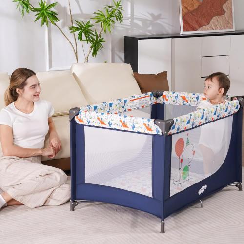 Pamo Babe Pack and Play Portable Crib Baby Playpen for Toddler Unisex Playard Foldable Baby Crib with Mattress Pad Lightweight Travel Playard Blue
