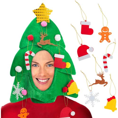 DomeStar Christmas Tree Hat with  Ornaments, Funny Crazy Santa Hat for Party Celebrations