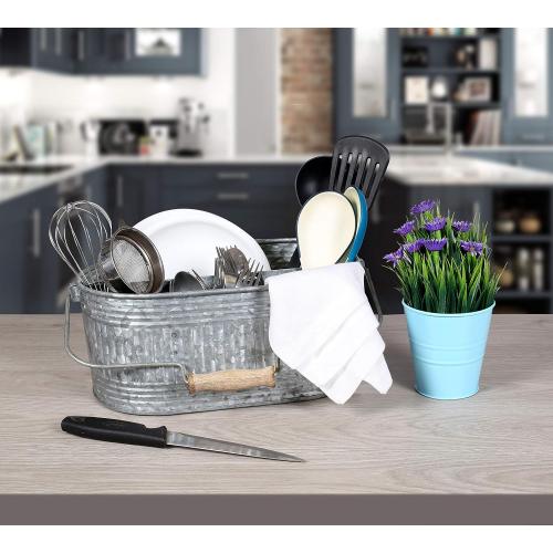 Alpha Living Home Farmhouse Utensils Caddy, Antique Gray, 18.5 x 14.5 x 3 in