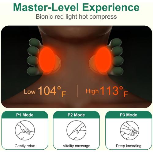 Human-Like Neck Massager with Heat for Pain Relief Deep Tissue, Cordless 4D Kneading Neck and Shoulder Massager with Bionic Fingers Massage and Screen, Ideal Gifts for Women Men