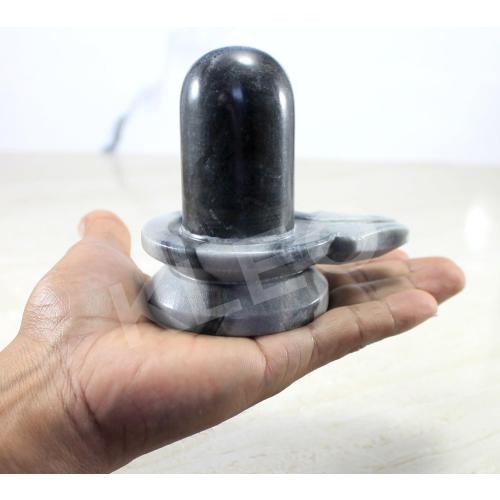 Black Marble Stone Shiva Lingam Shiv Ling Idol Murti Statue (3.5 Inches)