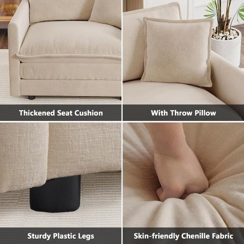 mikibama Luxury Loveseat Sofa Couch, 76 Modern Chenille Deep 2-Seater Cloud Couch with 2 Armrest Pillows and 2 Toss Pillows, Love Seat for Living Room Bedroom Office Apartment, Light Coffee