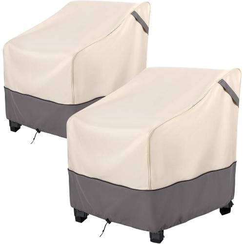 Waterproof Patio Furniture Chair Covers 2-Pack, Heavy Duty 600D Oxford Outdoor Protector for Deep Seat Chairs, UV & Wind Resistant All-Season Protection, 32W x 37D x 36H (Beige/Grey)