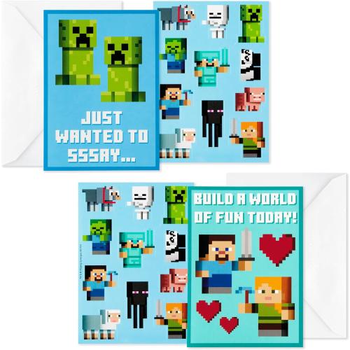 Hallmark Minecraft Valentine's Day Cards with Stickers, Assorted 24-Pack