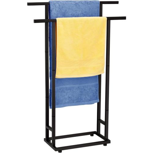 2-Tier Tall Towel Rack for Bathroom, Freestanding Towel Stand Drying Rack for Oversized Bath Towels, Poolside, Bathroom, Black, ALHAKIN
