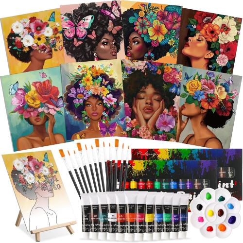 Cholemy 36 Pcs Paint and Sip Kit Gift for Adults 8''x10'',Flower Lady
