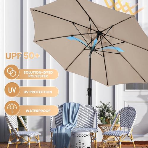 Ayge 9 FT Patio Umbrella Outdoor Table Umbrella Fiberglass Frame Beige | 9 FT fiberglass frame, crank & tilt, 8 ribs, 180G UV50  canopy. Wind fade resistant. Suitable for patio, deck, pool, garden.