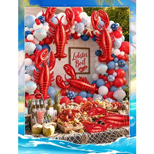 8Pcs Crawfish Balloons Giant Lobster Foil Balloons