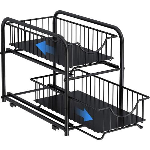 2-Tier Pull Out Organizer Under Sink Sliding Cabinet Rack,Black