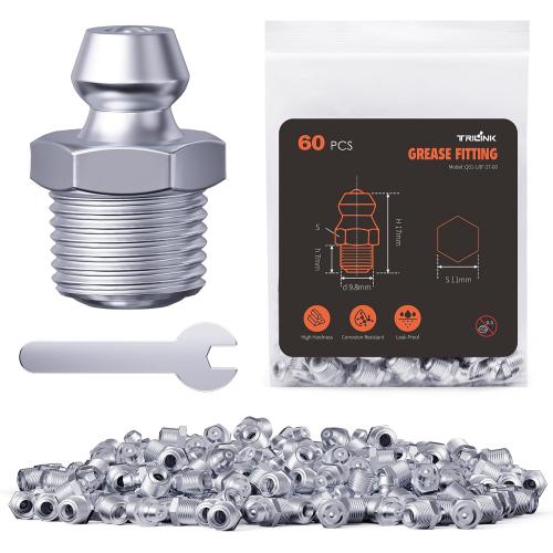 TRILINK 1/8-27 Zerk Grease Fittings, SAE Grease Nipples with Straight, Grease Fittings Kit with Wrench for Quick Installation – Ideal for Automotive, Agricultural & Industrial Machinery (60pcs)