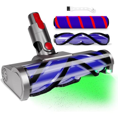 Upgraded 2 Brushes Vacuum Head Replacement for Dyson V7/V8/V10/V11/V15/SV10/SV11/SV12/SV14/SV15/SV22((Not for Slim) | Anti-Tangle Motorhead with LED Light | Quick-Release Cordless Vacuum Cleaner Head