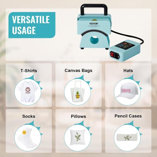 VEVOR Hat Press Machine, Mini Hat Heat Press for Caps with Integrated Control Panel, Cap Heat Press Machine with 5.9x3.15 inch Curved Heating Plate, Safety Base, and Glove, Automatic Shut-Off, Green