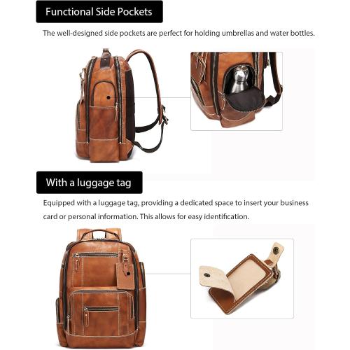 LANNSYNE Leather Backpack for Men, 15.6 Laptop Backpack, 24L Rucksack