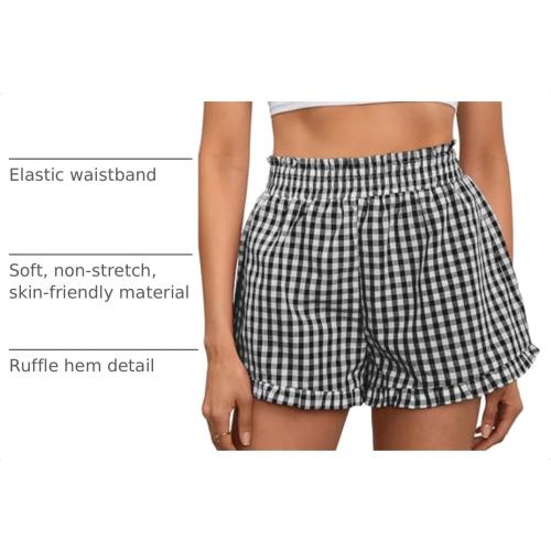 MakeMeChic Women's Gingham Shorts Ruffle High Waist Lounge Pajama Bottom