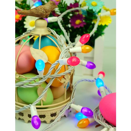 BOHON Easter Lights String 50 LED Multi Color Christmas Lights, White Wire