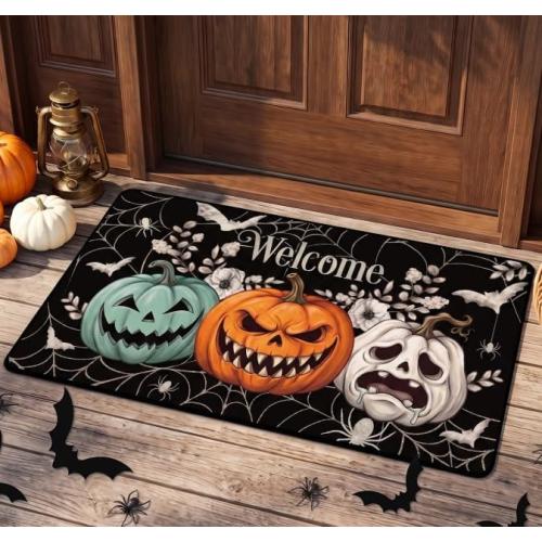 Halloween Welcome Door Mat, Non-Slip Spooky Pumpkin Doormat
