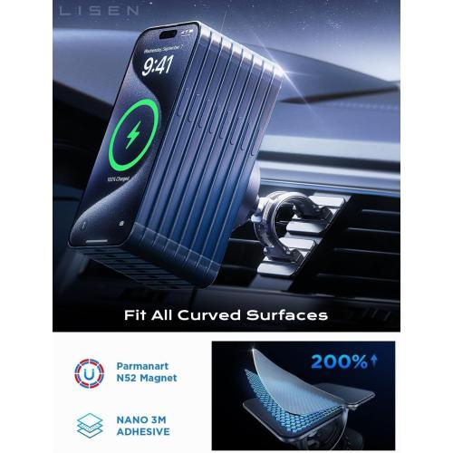 LISEN 15W MagSafe Car Mount Charger, Magnetic Phone Holders for Your Car