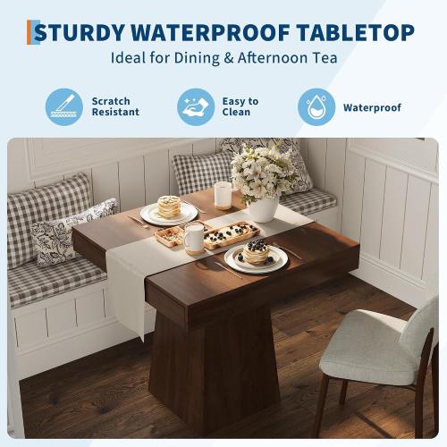 Garvee Small Dining Table with Drawers, 31.5 Inch Farmhouse Kitchen Table Retro Brown