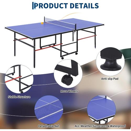 Garvee 8 ft Portable Ping Pong Table，Professional Game for Adults Teens