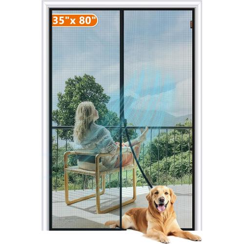 MAGZO Magnetic Screen Door Fits Door Size 35x80, Hands-Free Mesh Gray