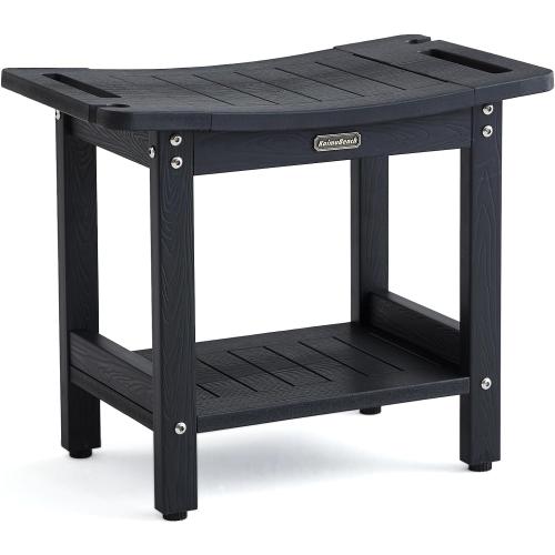 Shower Bench Seat for Shaving Legs, Waterproof Shower Stool for Inside Shower with Handles & Shower Head Holder, Bathroom Shower Chair, Black Shower Foot Rest with Adjustable Feet, Non-Slip