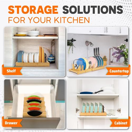 [Adjustable] Bamboo Pots and Pans Organizer Under Cabinet - Diatomite Base