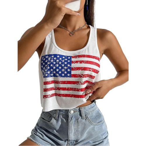Women's Sexy American Flag Crop Tank 4th of July Patriotic Sleeveless Tee Tops