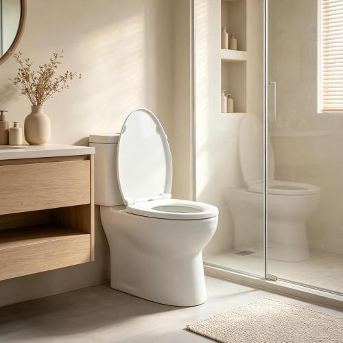 KHE Elongated Toilet Seat 18.5 Inch, Soft Close, White