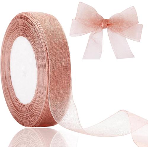 Joycraft 3/4 inch Rose Gold Sheer Organza Ribbon, 50Yds Chiffon Ribbon, Flower Bouquet Tulle Ribbon, Gift Wrapping Ribbons for Wedding, Baby Shower, Birthday, Holidays, Anniversary Decorations Crafts