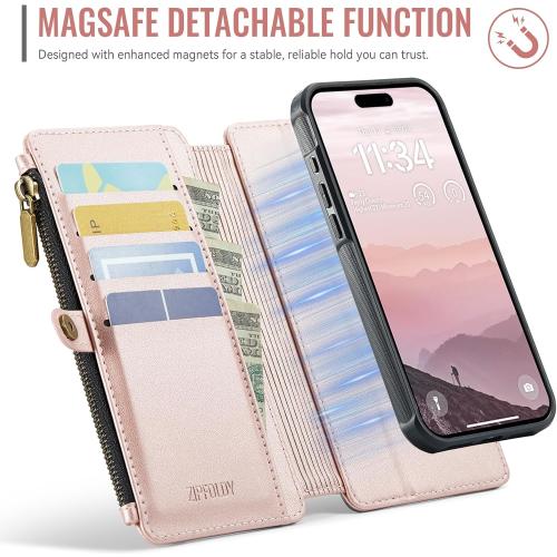 for iPhone 16 Pro Max - Phone Case Wallet Magnetic, Champagne Gold