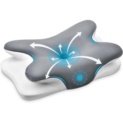 Cervical Neck Pillow, Ergonomic Memory Foam Pillows for Neck Pain Relief with Breathable Pillowcase, Adjustable Contour Neck Support Pillow for Side Back Stomach Sleepers (Gray)