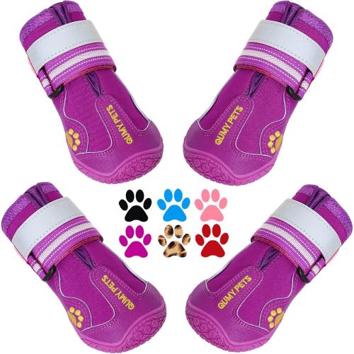 QUMY Dog Shoes for Large Dogs, Medium Dog Boots & Paw Protectors for Winter Snowy Day, Summer Hot Pavement, Water-Resistant in Rainy Weather, Outdoor Walking, Indoor Hardfloors Skid-Resistant Sole