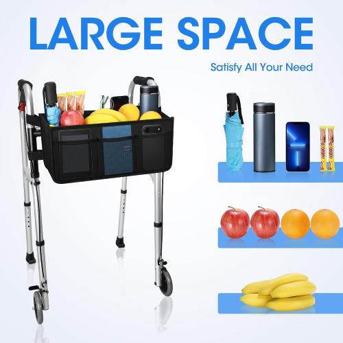 Dotday Upgraded Walker Basket with Cup Holder, Foldable Walker Bag