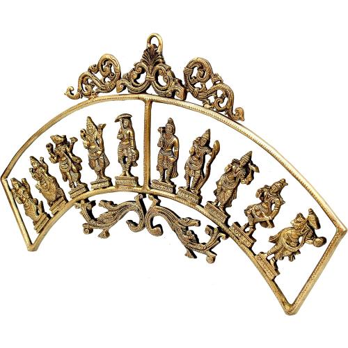 eSplanade - Brass Vishnu Dashavatar Dashavatara Dasavatharam - Ten Incarnations Avtars - Ten Incarnations of Lord Vishnu - Wall Hanging (13 Inch)