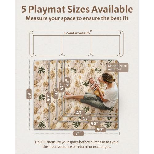 Blissful Diary Baby Play Mats for Floor, 71x59 Inch Extra Thicker & Large Soft Cushioning Foam Playmats for Babies and Toddlers, Foldable Washable Baby Crawling Mat for Playpen, Earth Tones Design