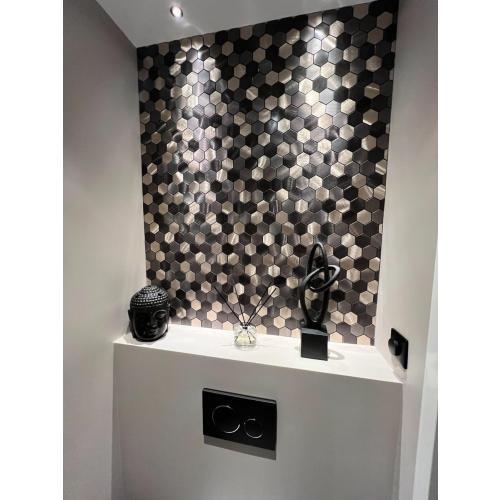 Hexagon Peel and Stick Backsplah Tile | Mix Brown Self Adhesive Kitchen Backsplash Tiles | Stick On Bathroom Wall Tiles | 11 Tiles