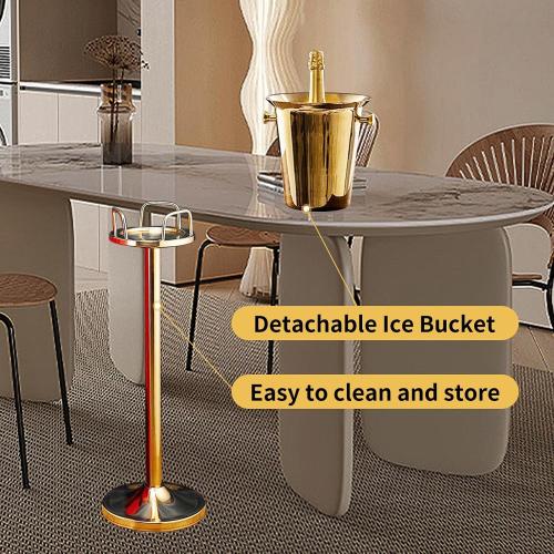 Gold Ice Bucket with Stand, large Champagne Ice Bucket 1.32 gal, Stainless Steel Ice Bucket, 3Ft Tall Ice Bucket for Cocktail Bar Parties