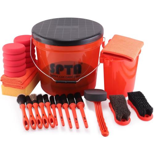 SPTA 29Pcs Car Wash Bucket Set, 15L Scratch Free Detailing Bucket with Car Wash Filter, Wash Mitt Sponge Towels Tire Detailing Brush Set, Exterior Interior Car Detailing Set, Complete Car Care Tools