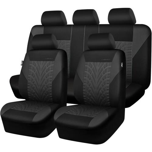 CAR PASS Car Seat Covers Full Sets, Front & Split Rear Bench for Car, 3D Tyre Embossed Automotive Interior Covers, Airbag Compatible, Quick Setup Universal Fit Seat Covers for Car, SUV(Charcoal)