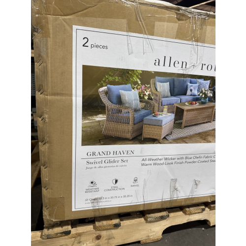 allen   roth Grand Haven2 PIECE ONLY Piece Patio Sofa Conversation Set with Blue Cushions (see attached photos 1 chair only)