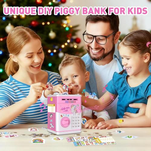 JUNEU Unicorn Piggy Bank for Kids - Electronic Musical Money Bank for Girls