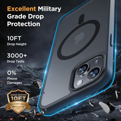 Miracase Magnetic for iPhone 13 Case 6.1 inch (Compatible with MagSafe)（with 2X Screen Protectors） Military-Grade Protection, Anti-Fingerprint Translucent Matte Phone Case Cover, Black