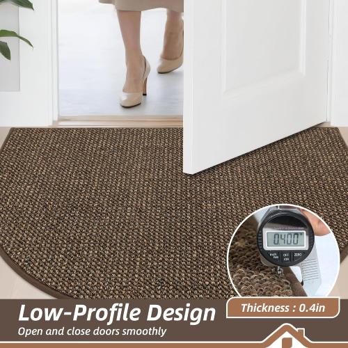 BEQHAUSE Dirt Trapper Door Mat 17 x 30 Half Circle Non Slip Rugs, Brown