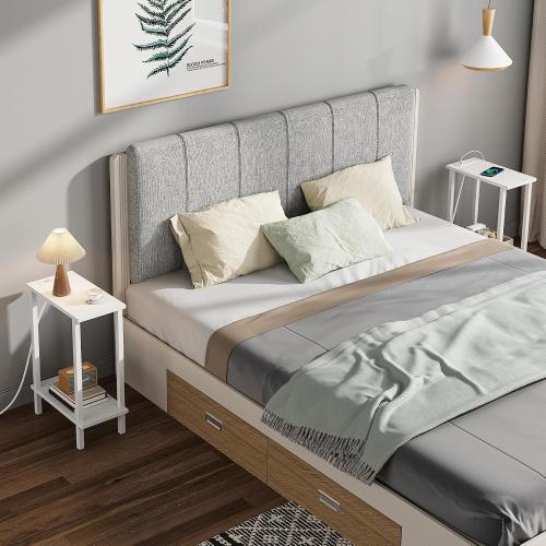 TUTOTAK Narrow Side Table, 2-Tier Small End Table with Charging Station