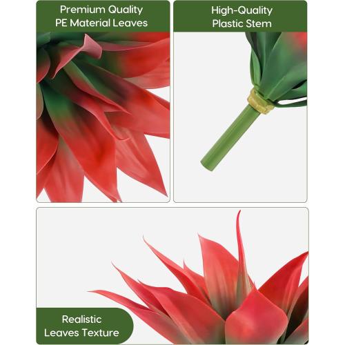 Velener Fake Agave Artificial Plant, Red Fake Plant for Room Decor, Unpotted Faux Agave Stems Plant for Fall Outdoor/Indoor Decor, 14 inches, Set of 2